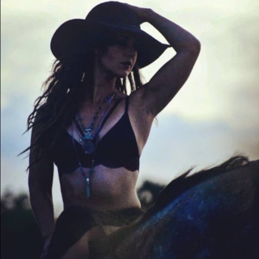 Boho black felt hat